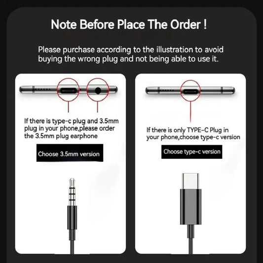 9D Bass Stereo Type C&3.5mm Headphones Volume Control Headset With HD Mic Wired Earbuds For iPhone15/16 Samsung Galaxy Earphones Tech Triumph Shop