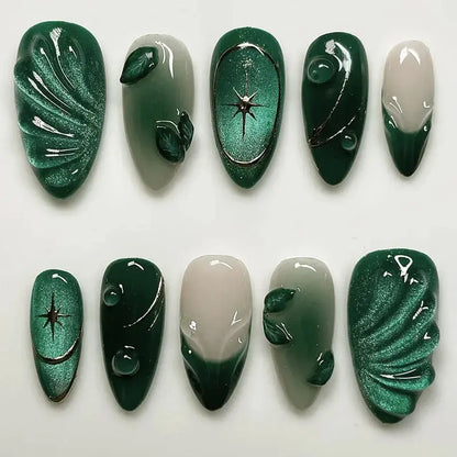 24Pcs False Nails Spicy Girl Silver Bow with Diamond Fake Nails with Glue Almond Press on Nails Black Cool Y2k Almond Nail Set Tech Triumph Shop