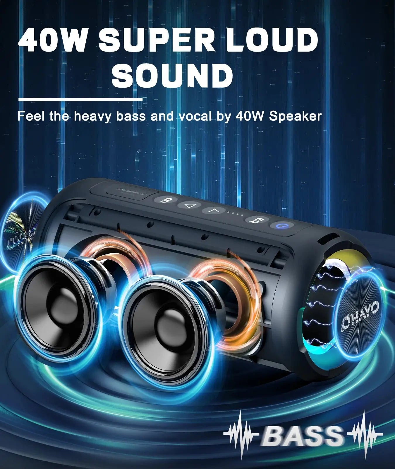 Ortizan Bluetooth Speakers 40W Enhanced Bass Portable Outdoor Wireless Speaker 30Hrs IP7 Waterproof Shower Speaker Bluetooth 5.3 - Tech Triumph Shop