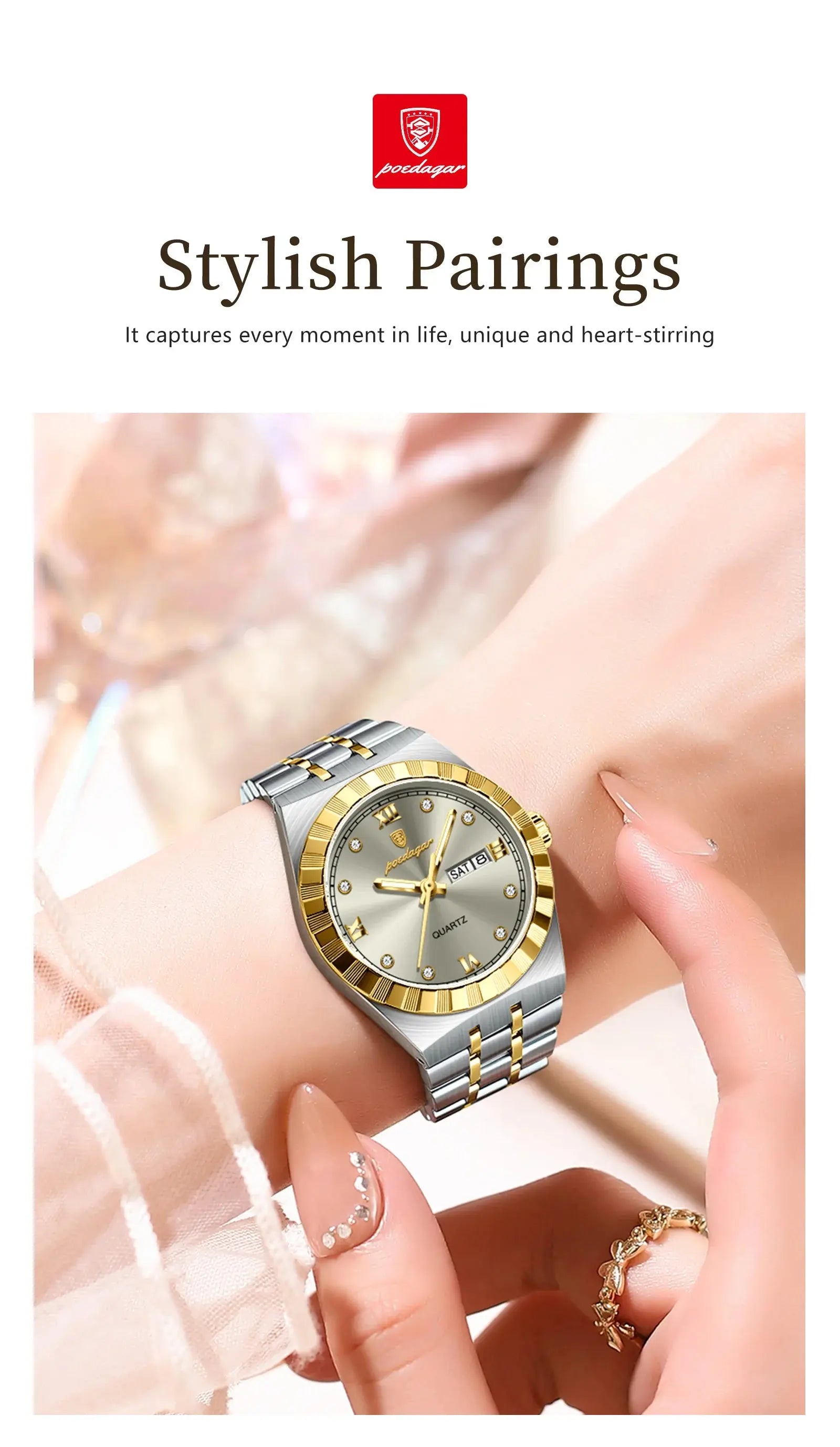 POEDAGAR Luxury Original Ladies Watch Luminous Waterproof Week Date Woman Wristwatch Stainless Steel Women Quartz Watches Female Tech Triumph Shop
