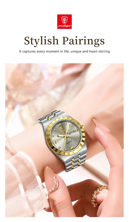 POEDAGAR Luxury Original Ladies Watch Luminous Waterproof Week Date Woman Wristwatch Stainless Steel Women Quartz Watches Female Tech Triumph Shop