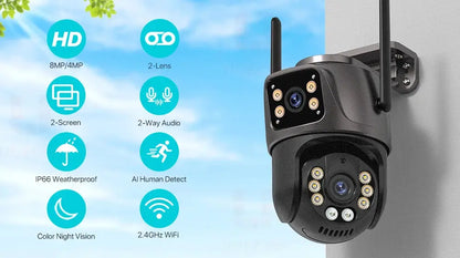 4K 8MP HD Wifi PTZ Camera Outdoor 4MP Dual Lens Dual Screen AI Auto Tracking IP Camera CCTV Audio Video Surveillance P2P iCSee Tech Triumph Shop