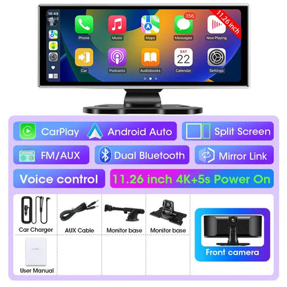 10/11.26 inch Dash Cam 4K Car DVR Wireless Carplay & Android Auto GPS Navigation Video Recorder Dashboard Dual Lens Wifi FM AUX Tech Triumph Shop