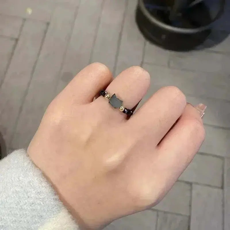 2pcs Natural Moonstone Obsidian Rings Beads Minimalist Fidget Ring Cute Black White Cat Ring Women Men Party Accessories Jewelry Tech Triumph Shop