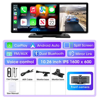 10/11.26 inch Dash Cam 4K Car DVR Wireless Carplay & Android Auto GPS Navigation Video Recorder Dashboard Dual Lens Wifi FM AUX Tech Triumph Shop