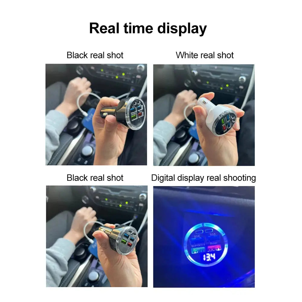 66-250W PD Car Charger QC3.0 Fast Charge One to Six Car Cigarette Lighter Plug Car Charger Flash Charge with Digital Display Tech Triumph Shop