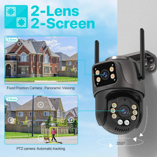 4K 8MP HD Wifi PTZ Camera Outdoor 4MP Dual Lens Dual Screen AI Auto Tracking IP Camera CCTV Audio Video Surveillance P2P iCSee Tech Triumph Shop