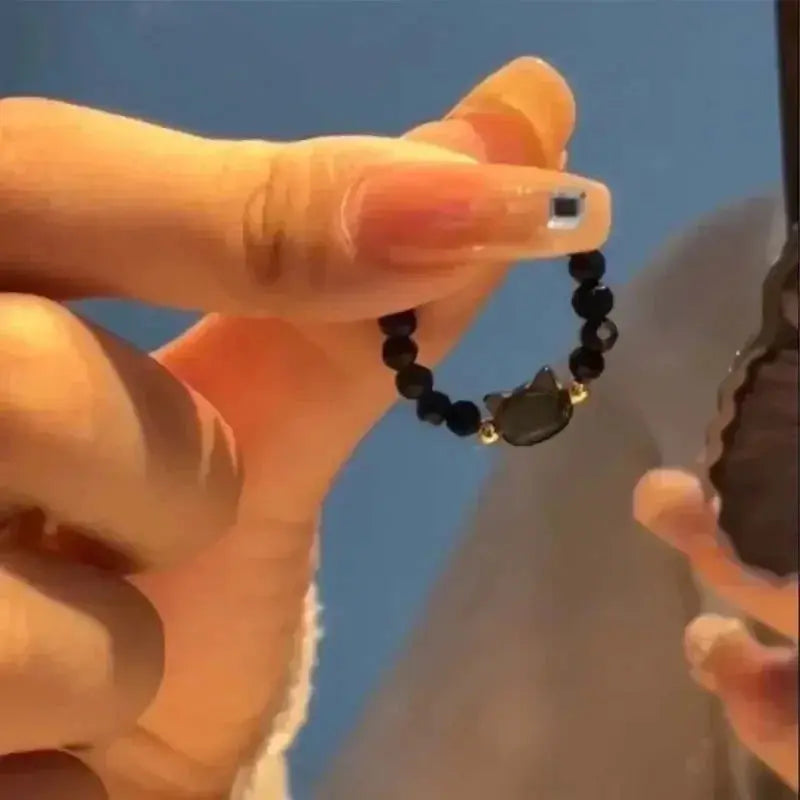 2pcs Natural Moonstone Obsidian Rings Beads Minimalist Fidget Ring Cute Black White Cat Ring Women Men Party Accessories Jewelry Tech Triumph Shop