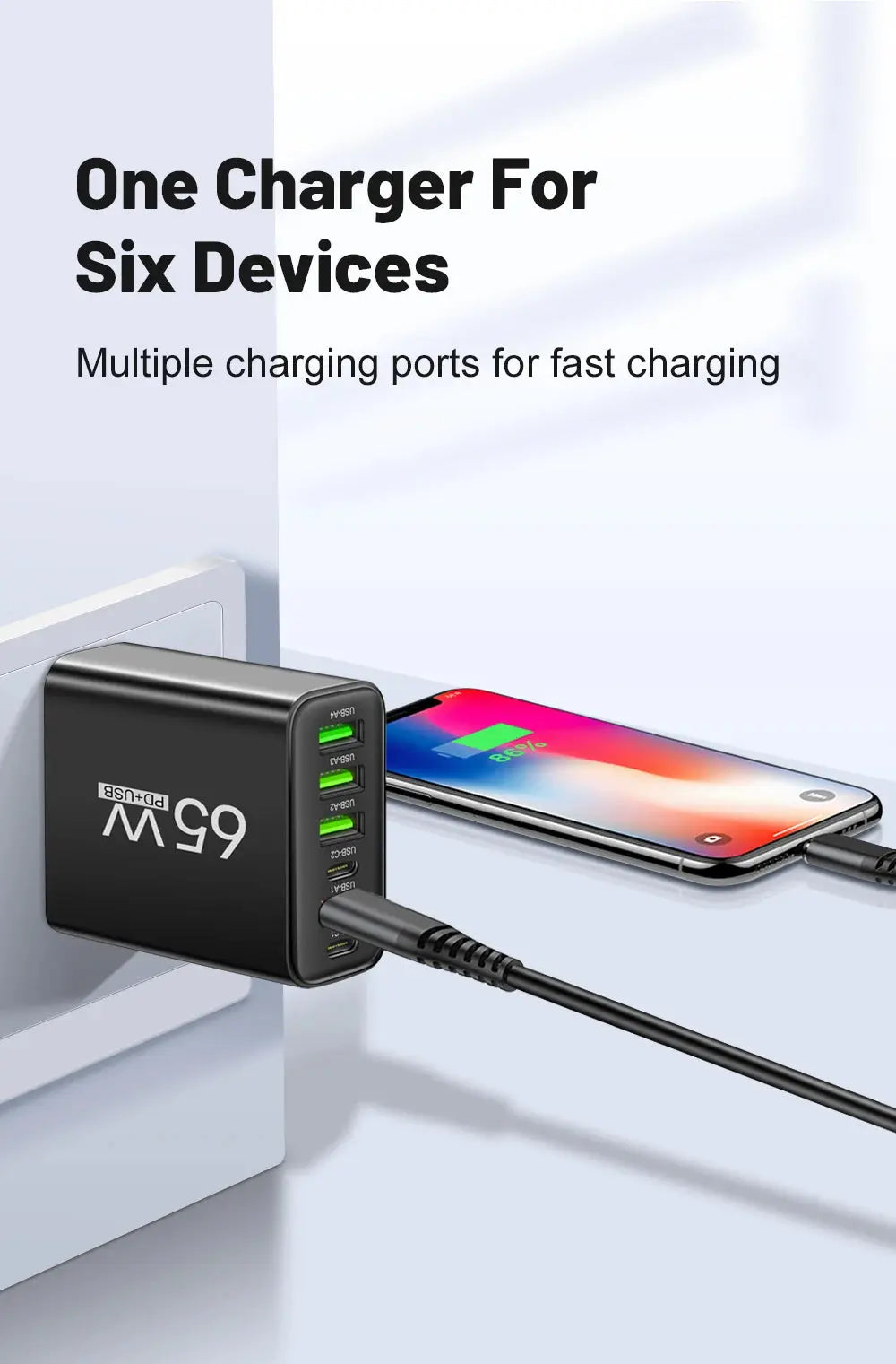 USB Charger 65W Mobile Phone Charger Fast Charging For Xiaomi Samsung Huawei P70 Travel Charger Adaptor For iPhone Quick Charger Tech Triumph Shop