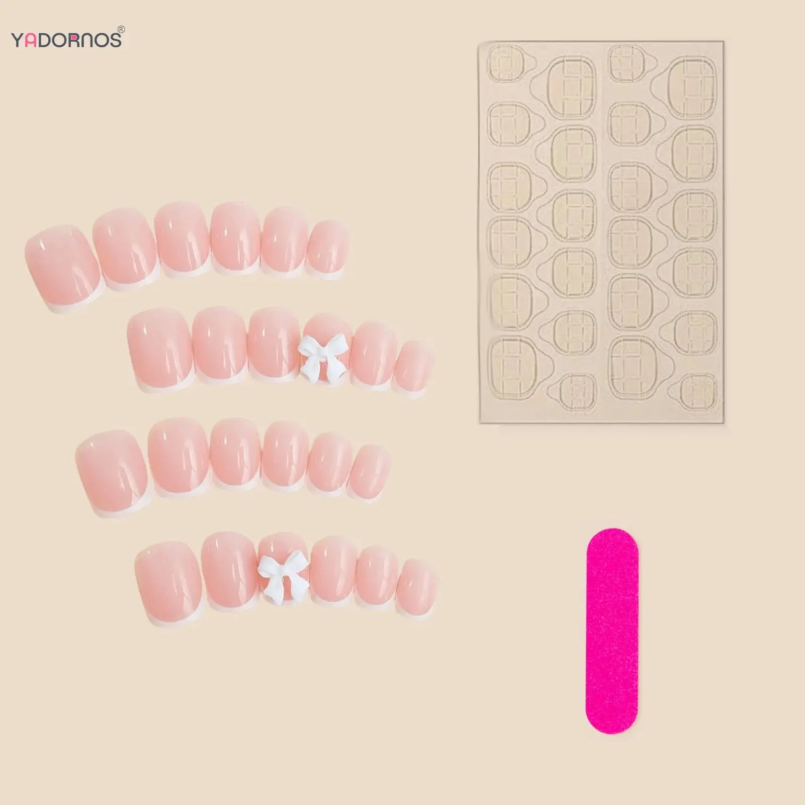 White French Press on Nails 3D Bowknot Fake Nails Tips Full Cover Wearable False Nails for Women and Girls DIY Manicure 24Pcs Tech Triumph Shop