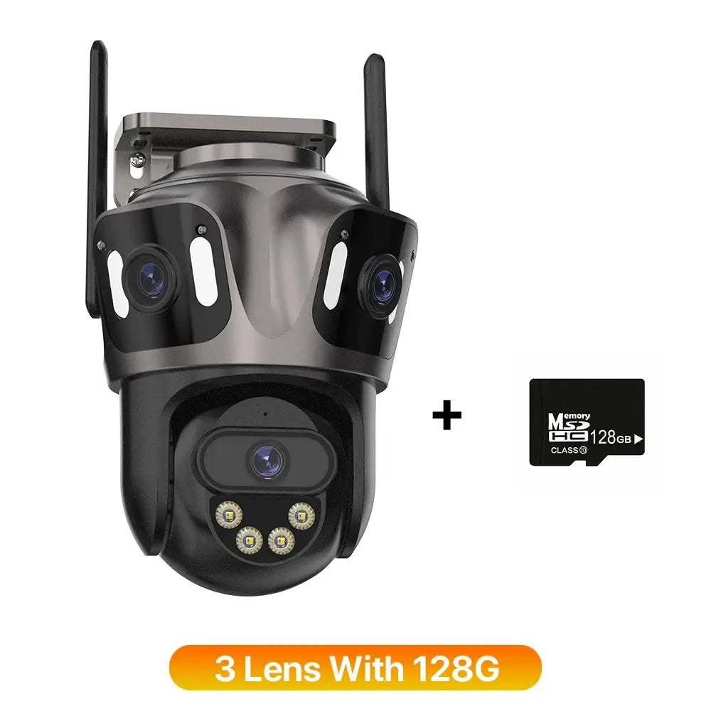 Three Screen WIFI IP Camera Outdoor 4K Dual Lens PTZ Camera Ai Human Detection IP66 Waterproof CCTV Video Security Camera iCsee Tech Triumph Shop
