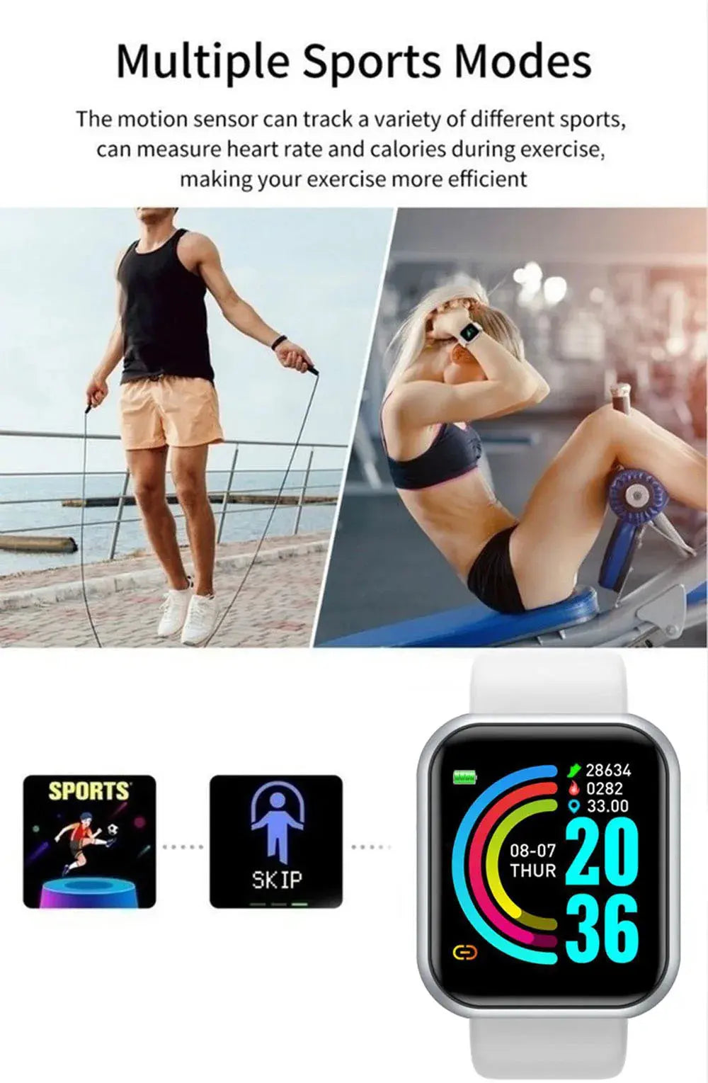 Multifunctional Smart Watch Men Women Bluetooth Connected Phone Music Fitness Sports Bracelet Sleep Monitor Y68 Smartwatch D20 - Tech Triumph Shop
