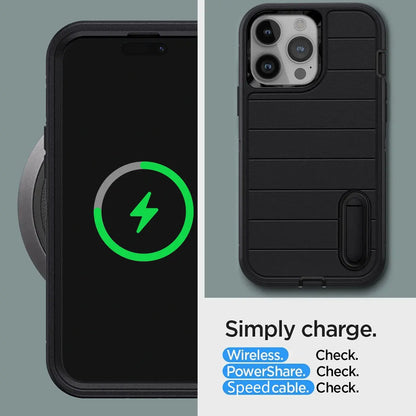 For iPhone 14/iPhone 14 Plus/iPhone 14 Pro/iPhone 14 Pro Max 5G 3-Layers Heavy Duty Protective Kickstand Phone Cover Black Case Tech Triumph Shop