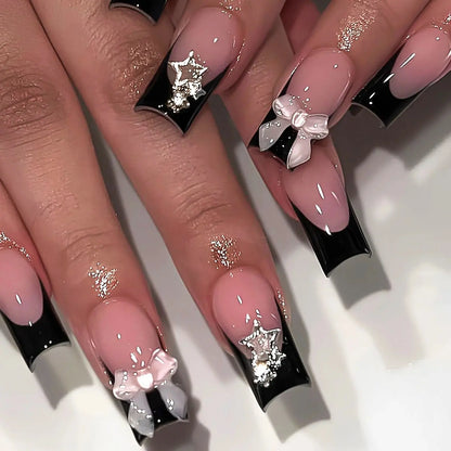 White French Press on Nails 3D Bowknot Fake Nails Tips Full Cover Wearable False Nails for Women and Girls DIY Manicure 24Pcs Tech Triumph Shop