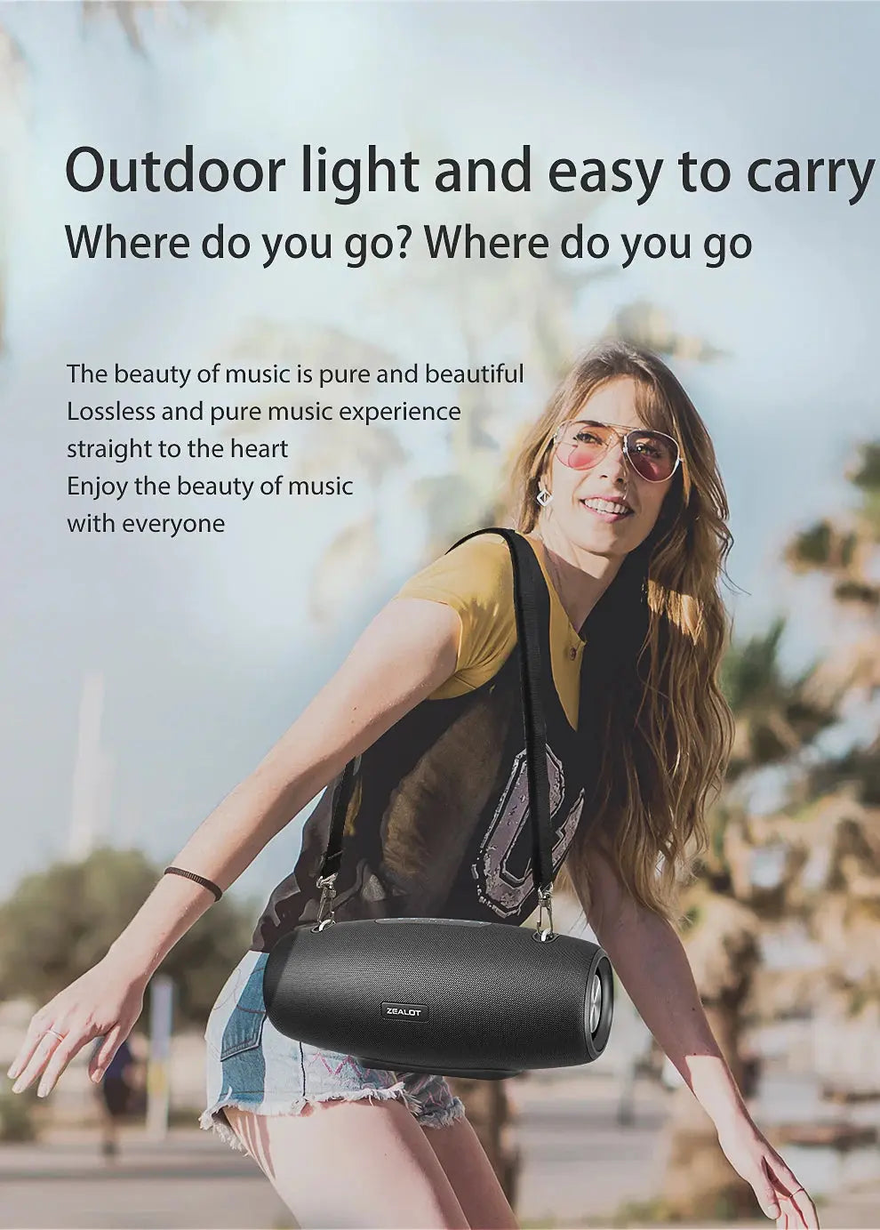 Zealot S67 Wireless Speaker WithShoulder Strap,Outdoor,Waterproof,Portable Speaker with Loud Stero and Booming Bass,40H Playtime - Tech Triumph Shop