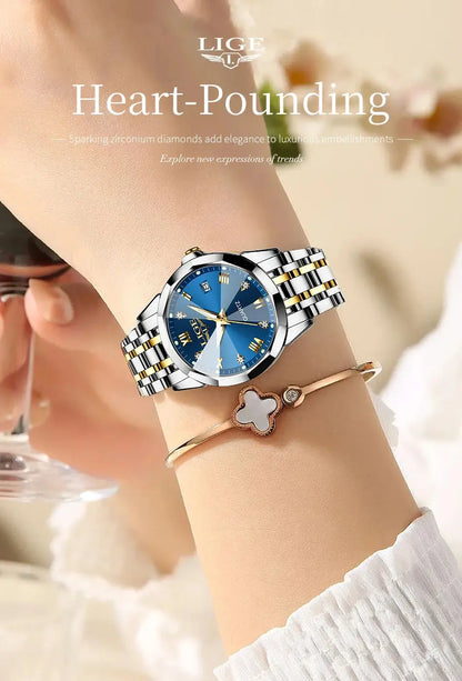 LIGE Elegant Ultrathin Nordic Simple Style Quartz Movement Women's Wristwatch Fashion Stainless Steel Bracelet Belt Woman Watch Tech Triumph Shop