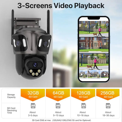 Three Screen WIFI IP Camera Outdoor 4K Dual Lens PTZ Camera Ai Human Detection IP66 Waterproof CCTV Video Security Camera iCsee Tech Triumph Shop