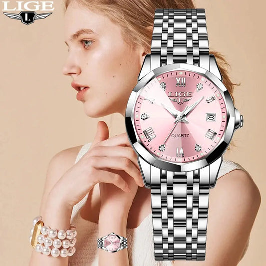 LIGE Elegant Ultrathin Nordic Simple Style Quartz Movement Women's Wristwatch Fashion Stainless Steel Bracelet Belt Woman Watch Tech Triumph Shop