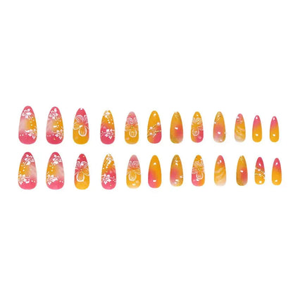 24pcs White Flower Fake Nail Tips Ins Yellow Pink Blush False Nails Wearable Full Cover European Almond Shaped Press on Nails Tech Triumph Shop