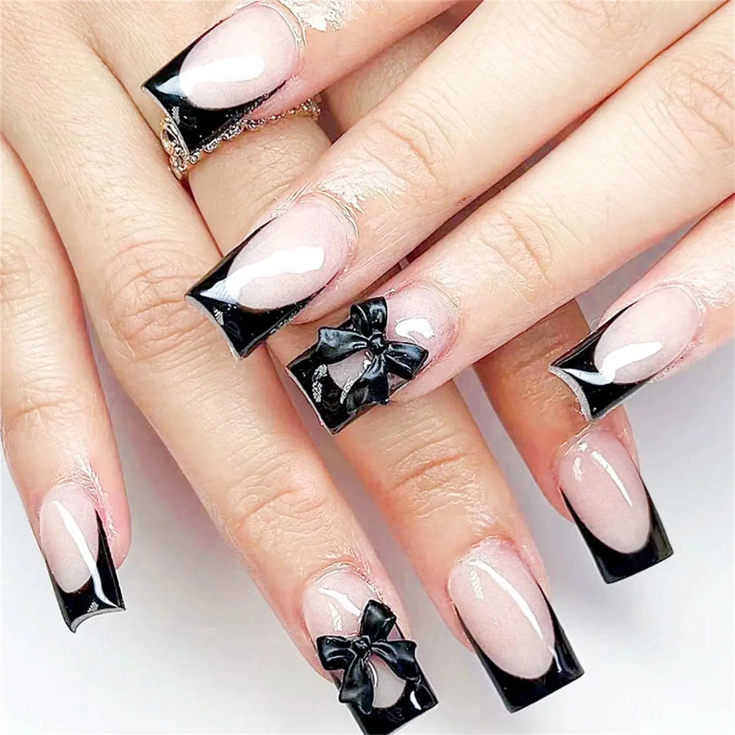 White French Press on Nails 3D Bowknot Fake Nails Tips Full Cover Wearable False Nails for Women and Girls DIY Manicure 24Pcs Tech Triumph Shop