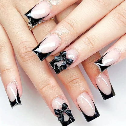 White French Press on Nails 3D Bowknot Fake Nails Tips Full Cover Wearable False Nails for Women and Girls DIY Manicure 24Pcs Tech Triumph Shop