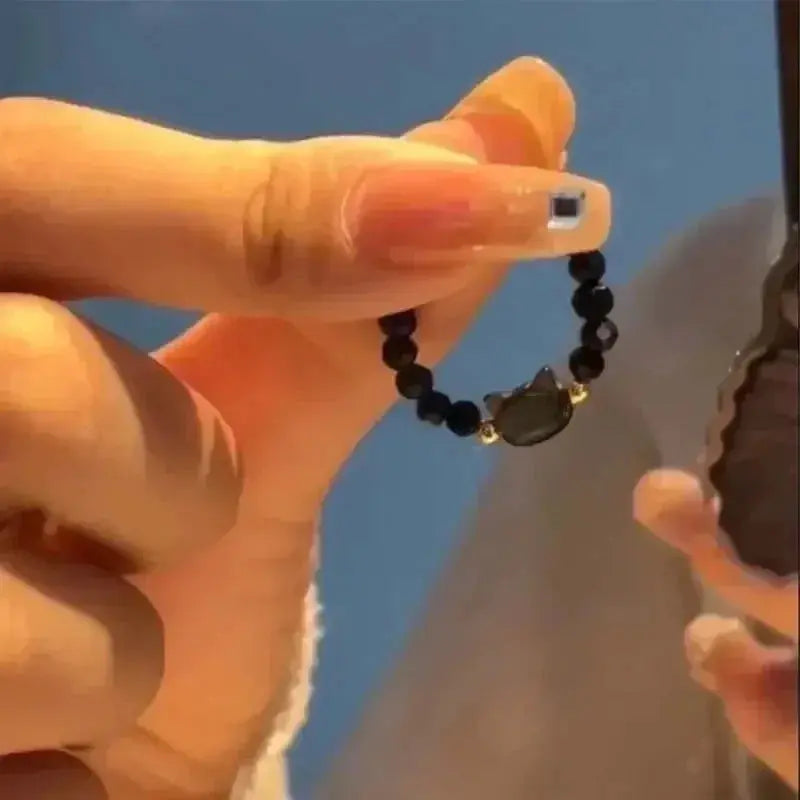 2pcs Natural Moonstone Obsidian Rings Beads Minimalist Fidget Ring Cute Black White Cat Ring Women Men Party Accessories Jewelry Tech Triumph Shop