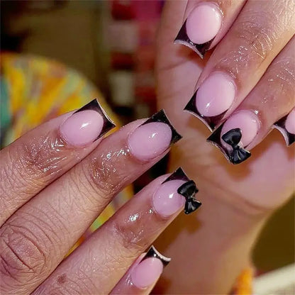 White French Press on Nails 3D Bowknot Fake Nails Tips Full Cover Wearable False Nails for Women and Girls DIY Manicure 24Pcs Tech Triumph Shop