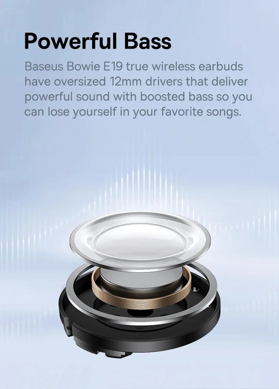 Baseus Bowie E19 Wireless Earphones Bluetooth 5.3 Big Bass 12mm Drivers IPX5 Waterproof Earbuds 33Hrs Battery Life Headphones Tech Triumph Shop
