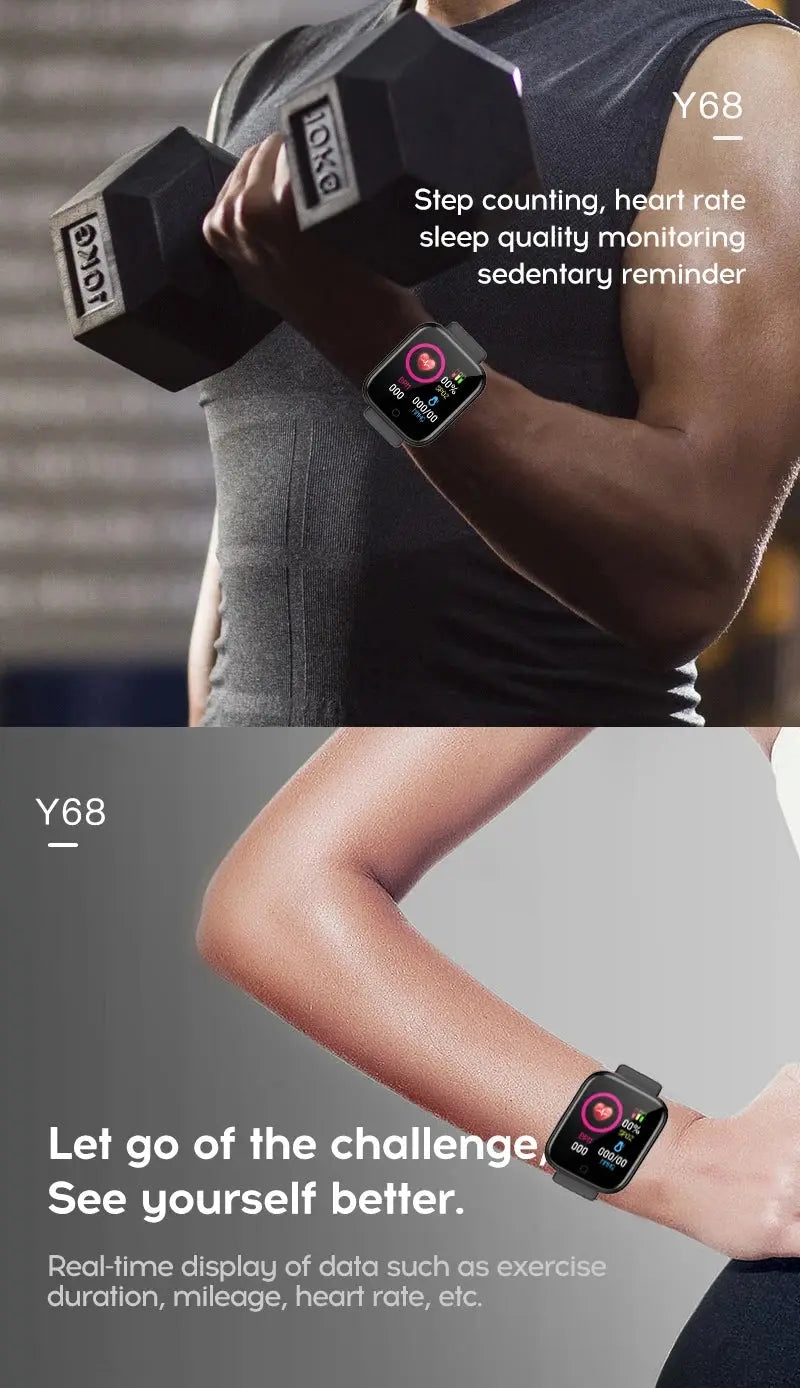 Multifunctional Smart Watch Men Women Bluetooth Connected Phone Music Fitness Sports Bracelet Sleep Monitor Y68 Smartwatch D20 - Tech Triumph Shop