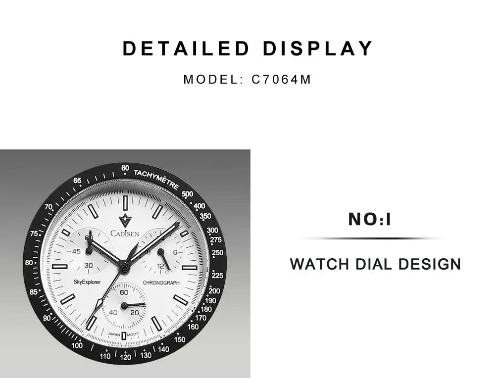 CADISEN New Men's Watches Luxury Quartz Wrist Watch For Men Sapphire AR Coated Tech Triumph Shop