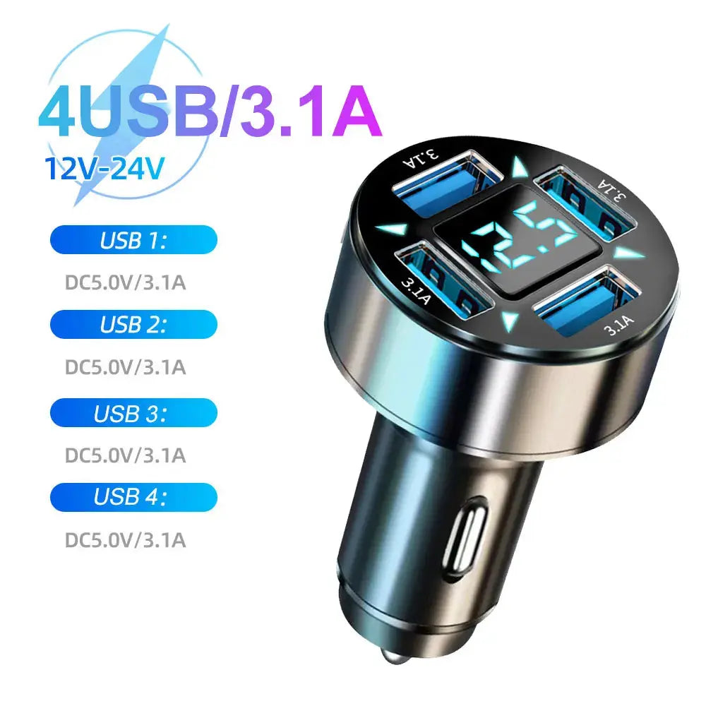 66-250W PD Car Charger QC3.0 Fast Charge One to Six Car Cigarette Lighter Plug Car Charger Flash Charge with Digital Display Tech Triumph Shop