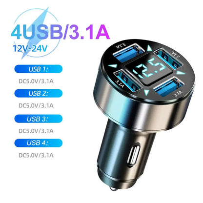 66-250W PD Car Charger QC3.0 Fast Charge One to Six Car Cigarette Lighter Plug Car Charger Flash Charge with Digital Display Tech Triumph Shop