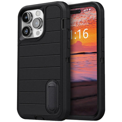 For iPhone 14/iPhone 14 Plus/iPhone 14 Pro/iPhone 14 Pro Max 5G 3-Layers Heavy Duty Protective Kickstand Phone Cover Black Case Tech Triumph Shop