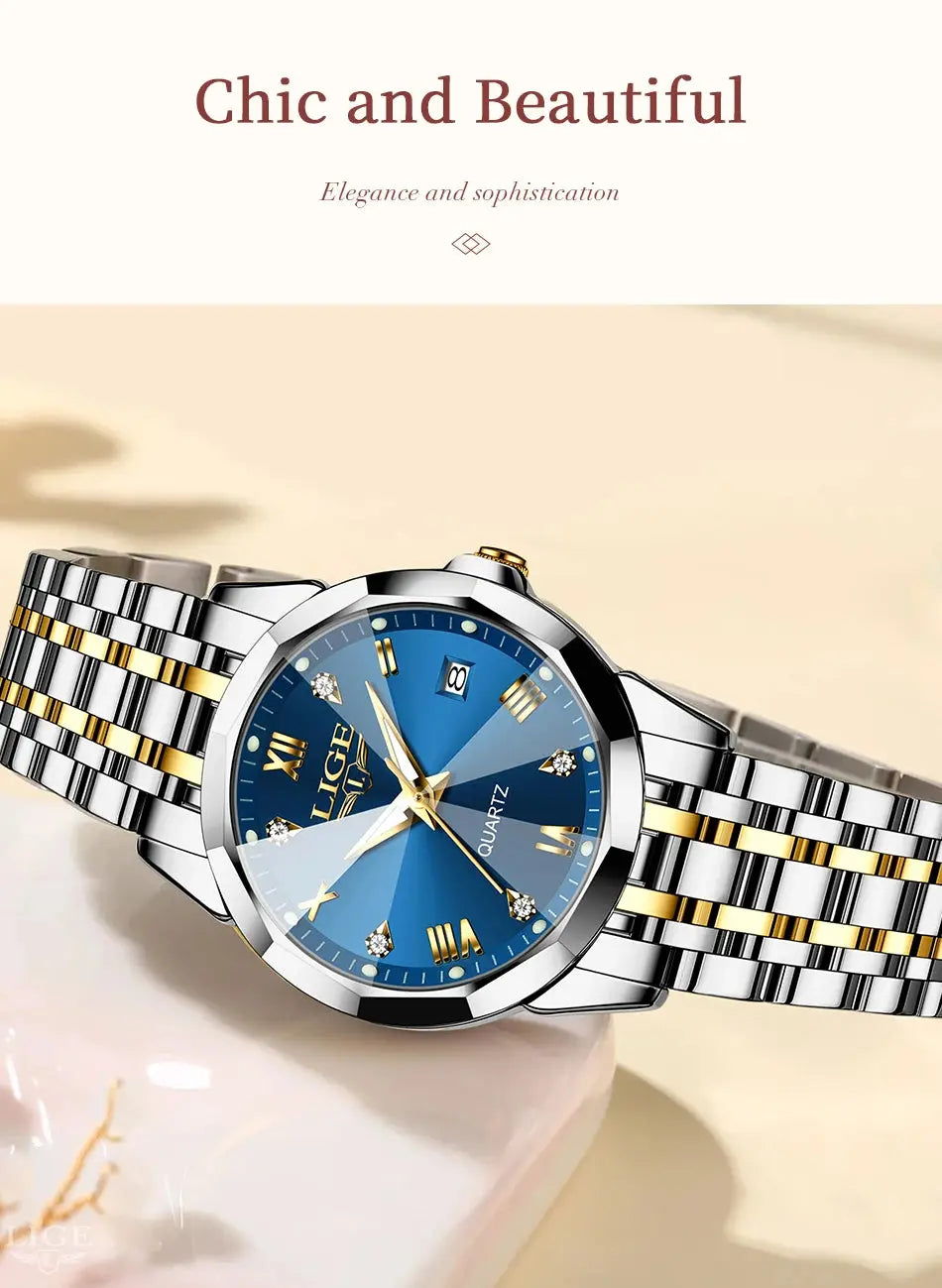 LIGE Elegant Ultrathin Nordic Simple Style Quartz Movement Women's Wristwatch Fashion Stainless Steel Bracelet Belt Woman Watch Tech Triumph Shop