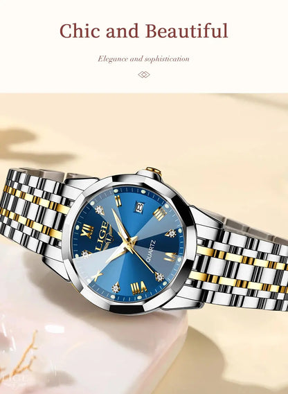 LIGE Elegant Ultrathin Nordic Simple Style Quartz Movement Women's Wristwatch Fashion Stainless Steel Bracelet Belt Woman Watch Tech Triumph Shop