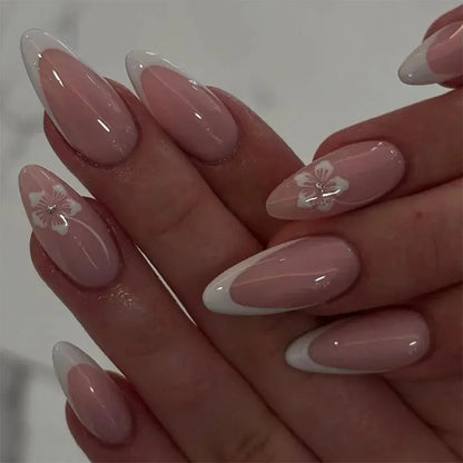 White French Press on Nails 3D Bowknot Fake Nails Tips Full Cover Wearable False Nails for Women and Girls DIY Manicure 24Pcs Tech Triumph Shop