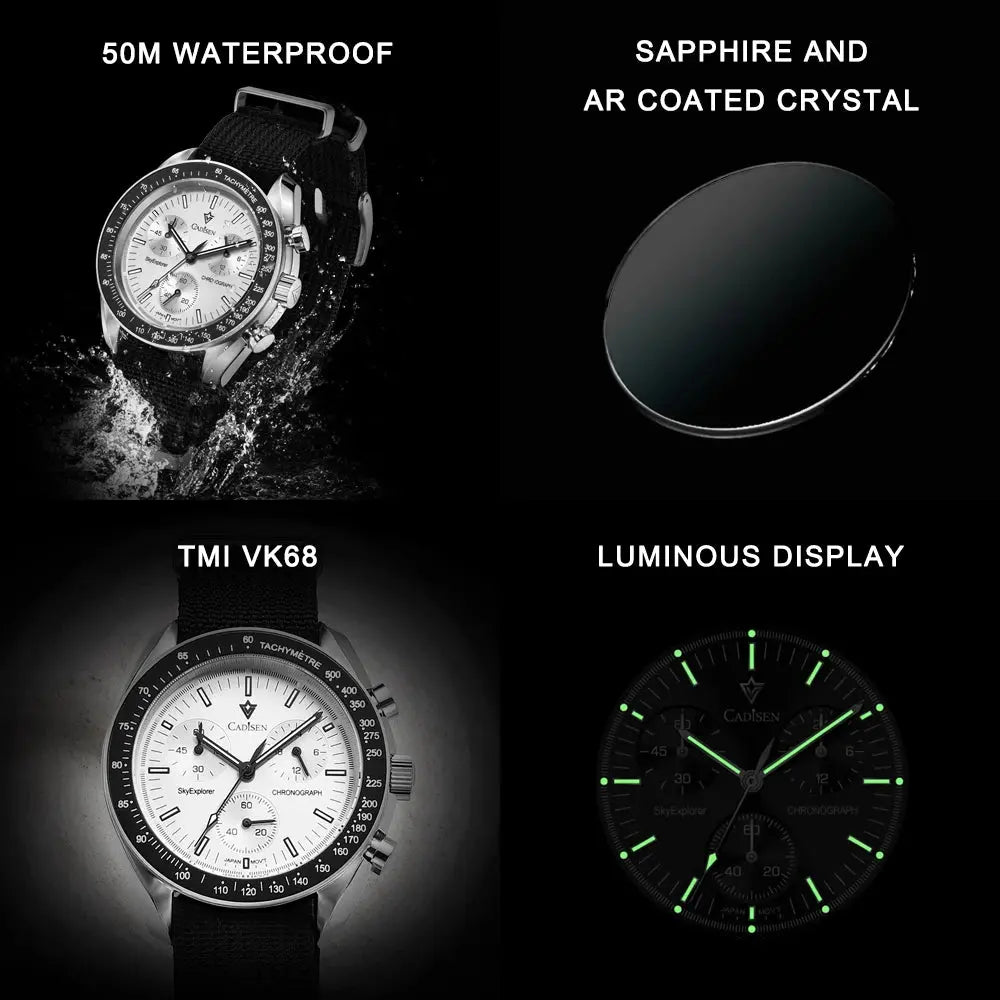 CADISEN New Men's Watches Luxury Quartz Wrist Watch For Men Sapphire AR Coated Tech Triumph Shop