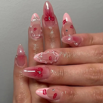 24pcs White Flower Fake Nail Tips Ins Yellow Pink Blush False Nails Wearable Full Cover European Almond Shaped Press on Nails Tech Triumph Shop