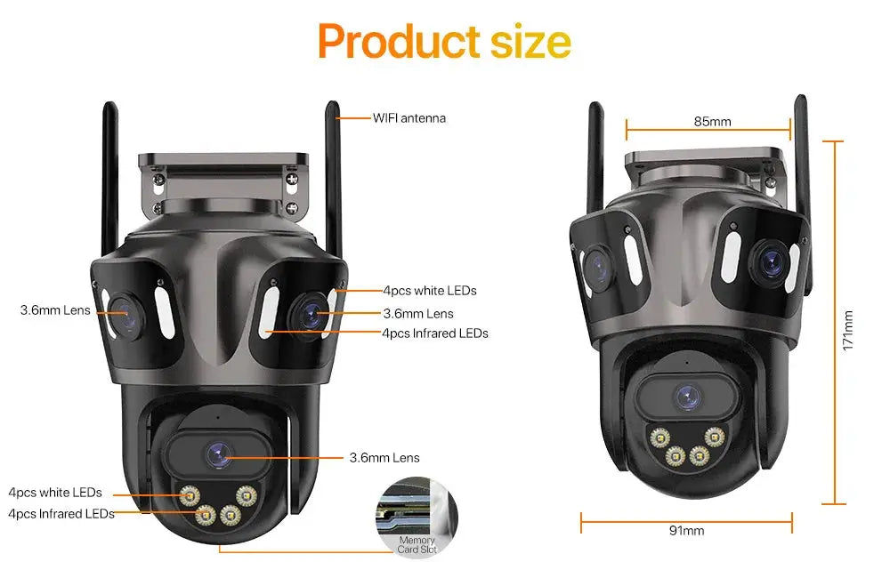 Three Screen WIFI IP Camera Outdoor 4K Dual Lens PTZ Camera Ai Human Detection IP66 Waterproof CCTV Video Security Camera iCsee Tech Triumph Shop