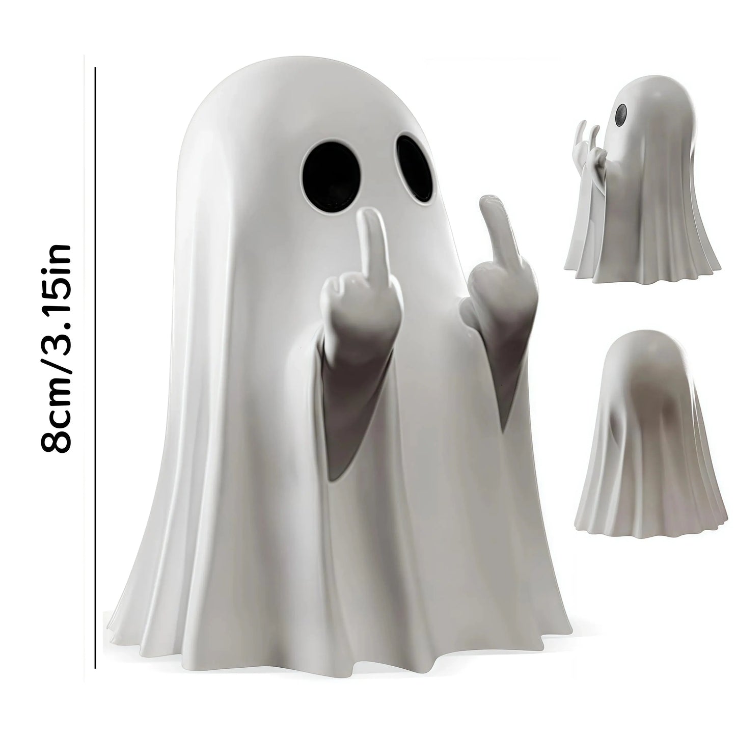 Cute Middle Finger Ghost Statue, Small Halloween Decor for Home, Centerpiece for Coffee Table, Adorable Horror Figure Tech Triumph Shop