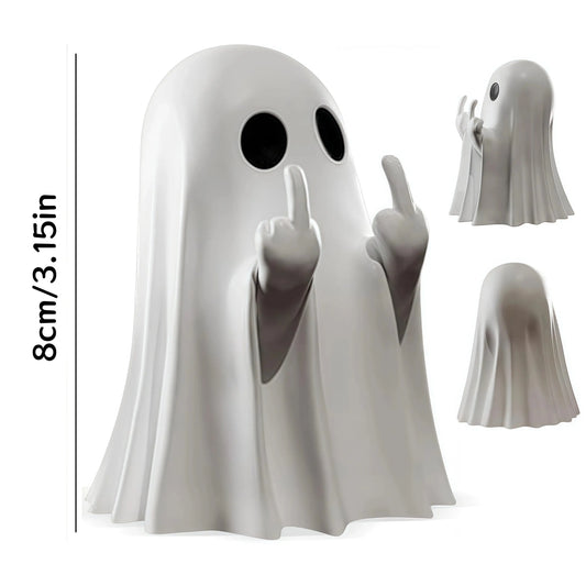 Cute Middle Finger Ghost Statue, Small Halloween Decor for Home, Centerpiece for Coffee Table, Adorable Horror Figure Tech Triumph Shop