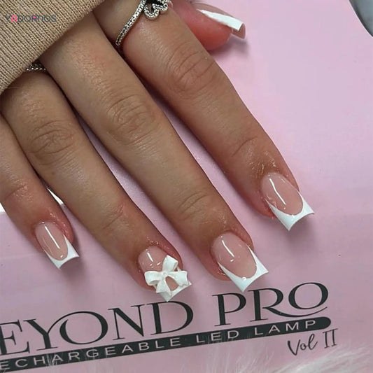 White French Press on Nails 3D Bowknot Fake Nails Tips Full Cover Wearable False Nails for Women and Girls DIY Manicure 24Pcs Tech Triumph Shop