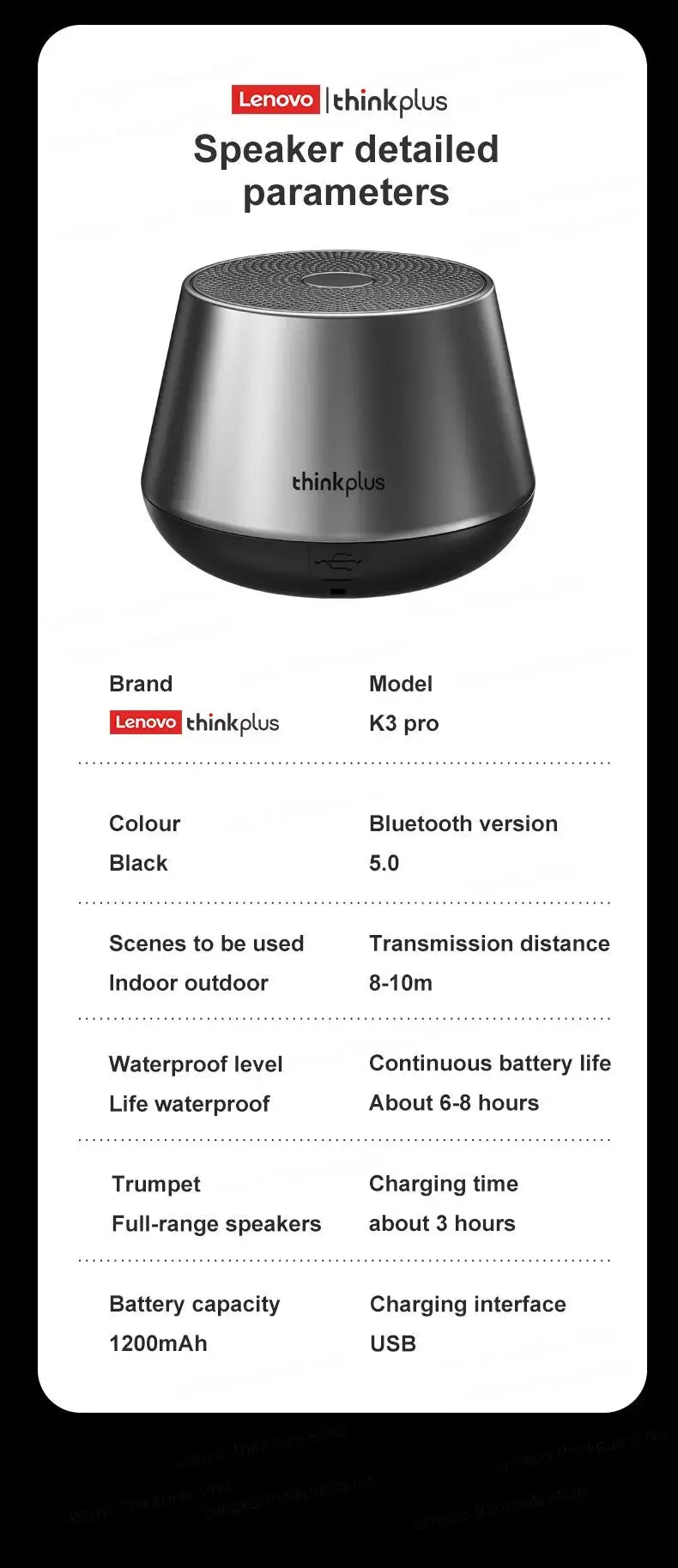 Original Lenovo K3 Pro Bluetooth V5.0 Speaker Big Audio With Deep Bass Sound Outdoor Soundbox Music Portable Camping Loudspeaker - Tech Triumph Shop