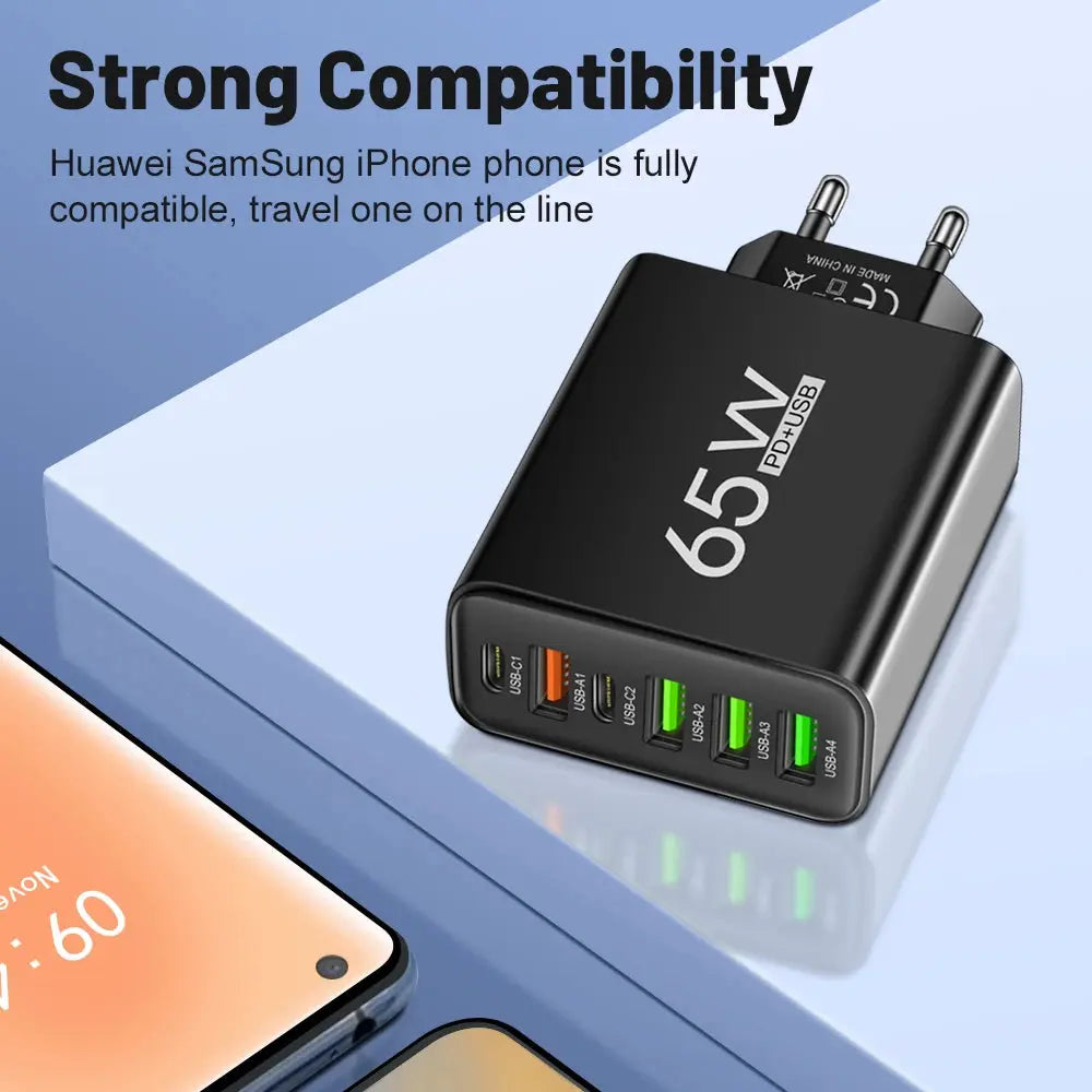 USB Charger 65W Mobile Phone Charger Fast Charging For Xiaomi Samsung Huawei P70 Travel Charger Adaptor For iPhone Quick Charger Tech Triumph Shop