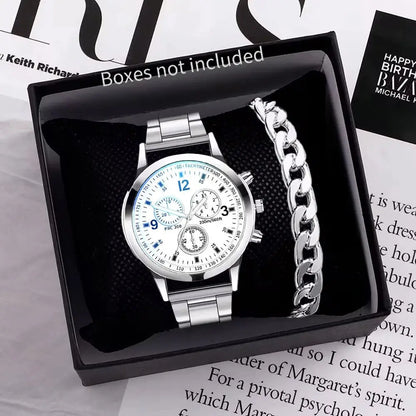 1/2PCS Men Business Watches Fashion Men's Steel Band Quartz Watch with Bracelet（Box not Included） Tech Triumph Shop