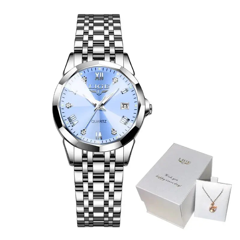 LIGE Elegant Ultrathin Nordic Simple Style Quartz Movement Women's Wristwatch Fashion Stainless Steel Bracelet Belt Woman Watch Tech Triumph Shop