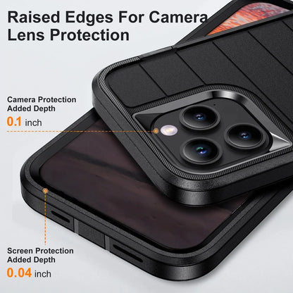 For iPhone 14/iPhone 14 Plus/iPhone 14 Pro/iPhone 14 Pro Max 5G 3-Layers Heavy Duty Protective Kickstand Phone Cover Black Case Tech Triumph Shop